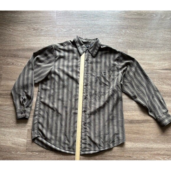 Haggar Mens Long Sleeve Button Down Black & Gray Stripe Shirt Sz XL Microfiber - Picture 1 of 7